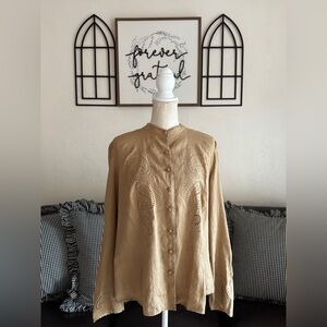 Lauren Ralph Lauren 100% Linen Tunic Blouse Size 1X Eyelet Details Coastal Beach